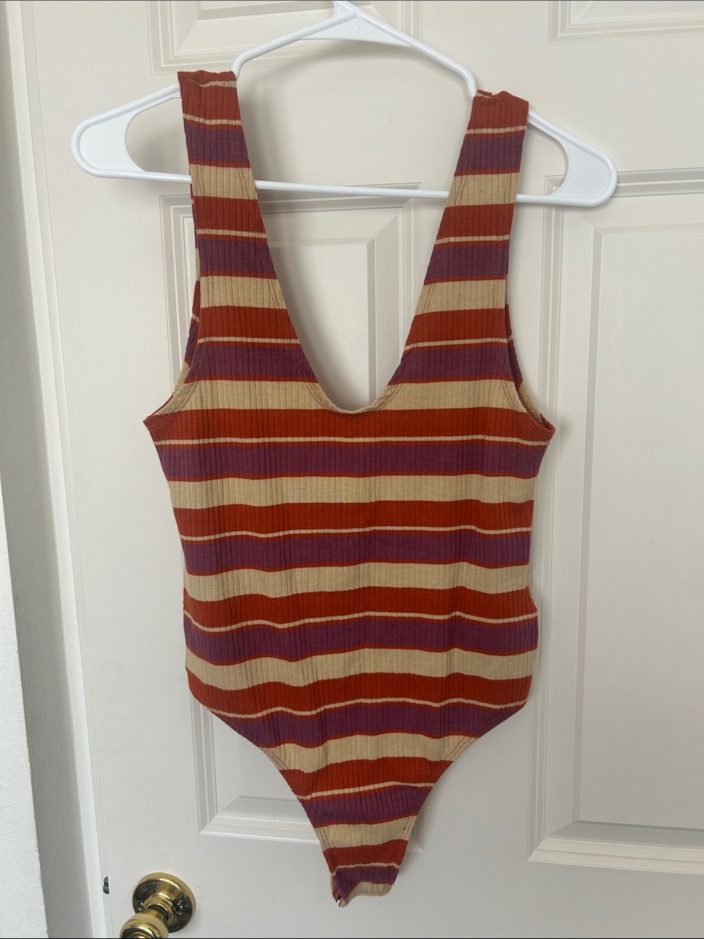 Free People Striped Ribbed One-Piece in Rust, Purple & Cream